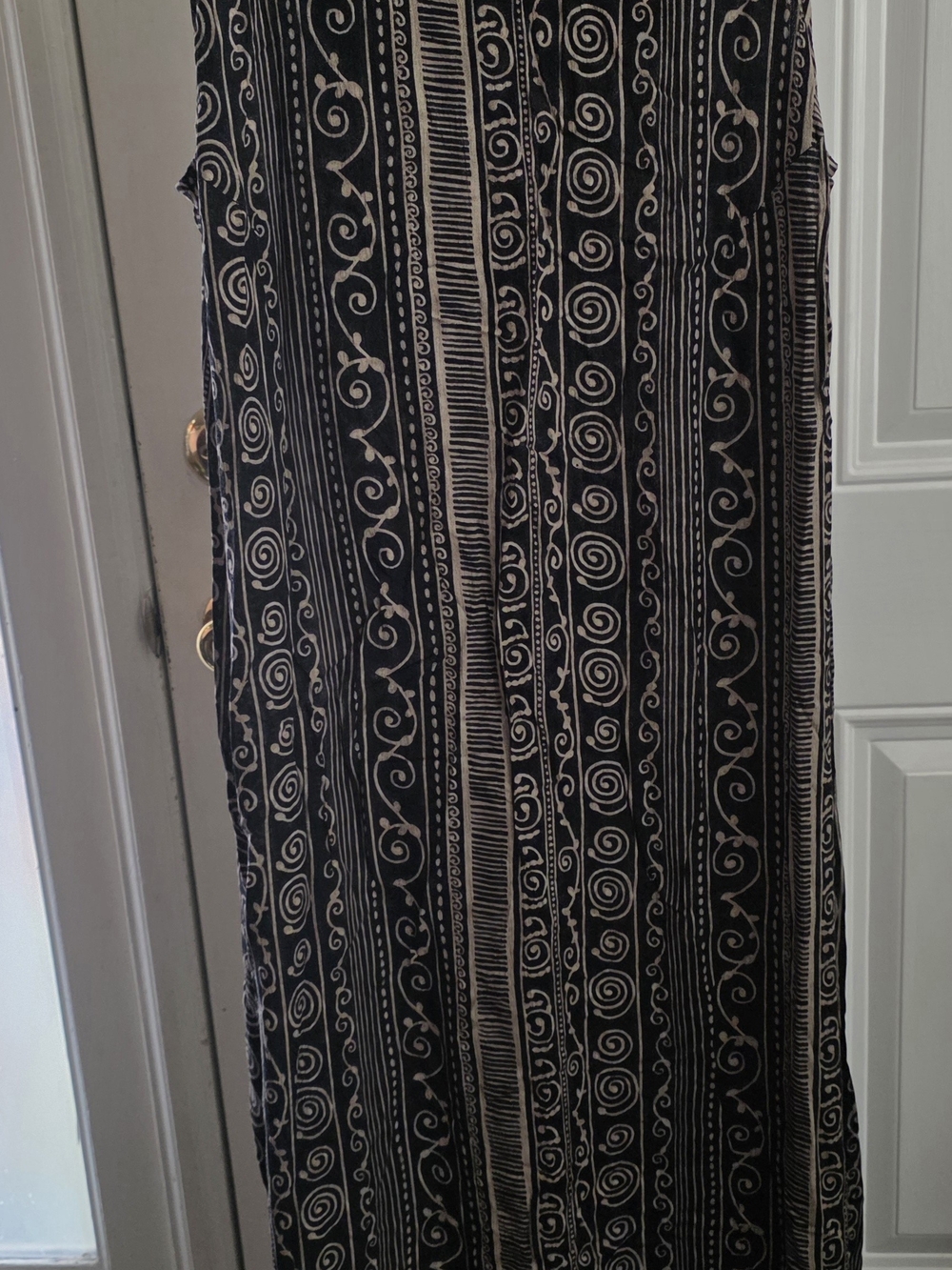 Vintage Kathie Lee Collection Black and Cream Maxi Dress with Scroll Stripe